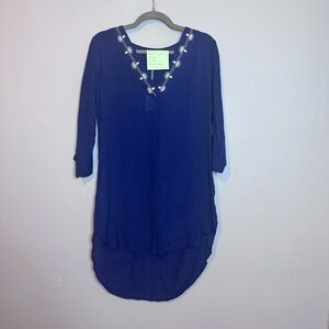 Kona Sol Navy Coverup with Embroidered V-Neck